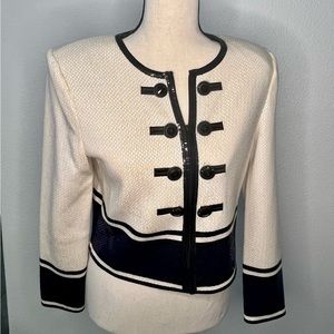 Gorgeous St. John Couture Navy, Cream and Black Zip Front Blazer Size 2